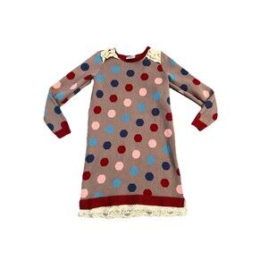 Hanna Andersson Girls Sweater Dress 140 Polka Dot 10 Lace Hem